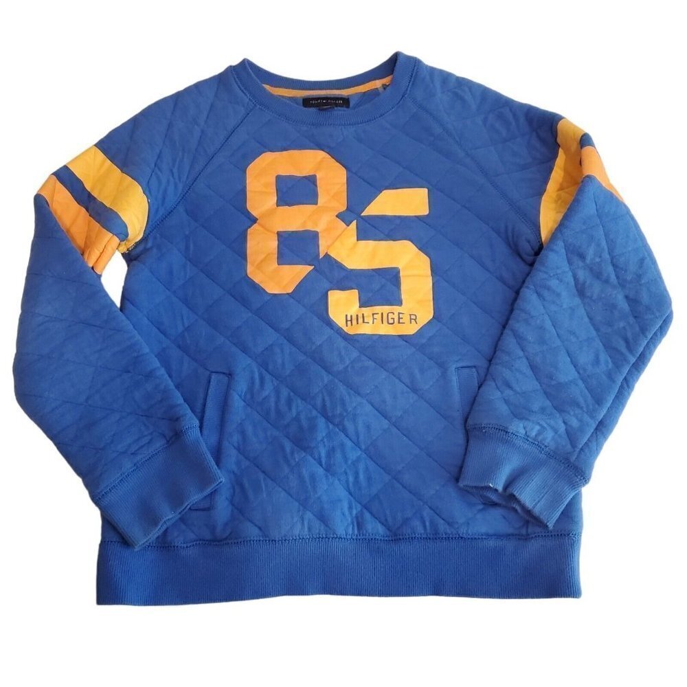 Tommy‎ Hilfiger Sweatshirt Boys Large 12-14 Quilted Rugby Varsity Blue Yellow